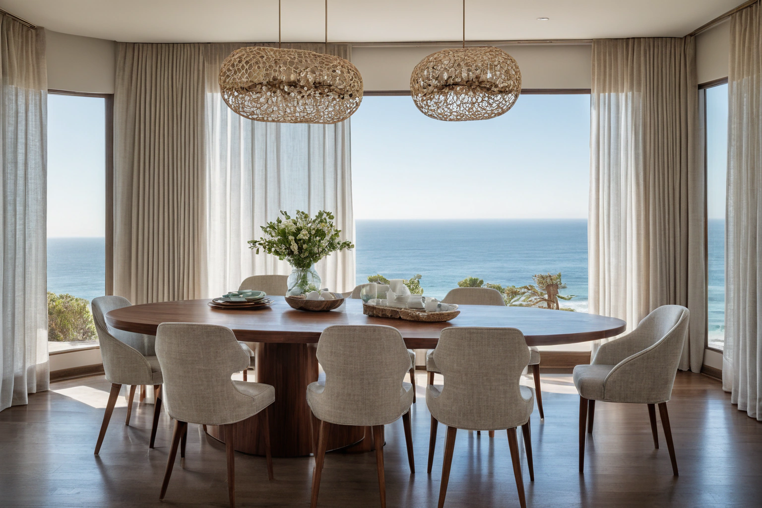 Coastal California dining room with made-to-order table