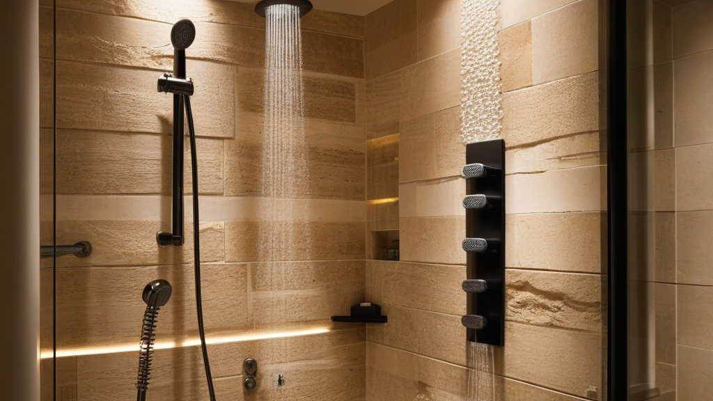 A serene, minimalist home spa bathroom featuring a freestanding stone tub and expansive windows